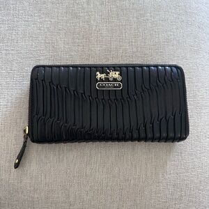 Coach Black Textured Leather Zip Wallet